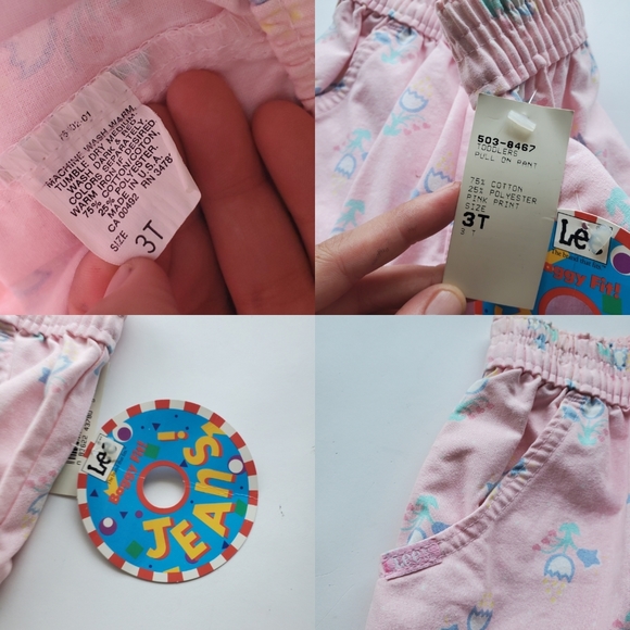 Lee Vintage Pink Floral Girls 3T Pull On 80s Pants - Picture 5 of 5
